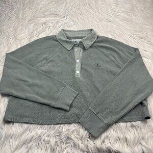 Calvin Klein Jeans Cropped Long Sleeve Terry Polo Sweatshirt
